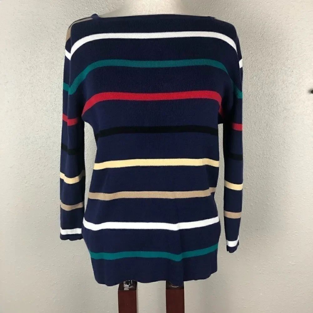 Sag Harbor Striped 3/4 Sleeve Sweater Top Size S